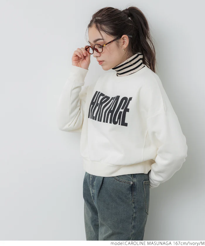 セール★1990円→990円 ポリエステルコットン裏起毛フロッキークロップドスウェットトップス レディース メール便不可 - Image 7