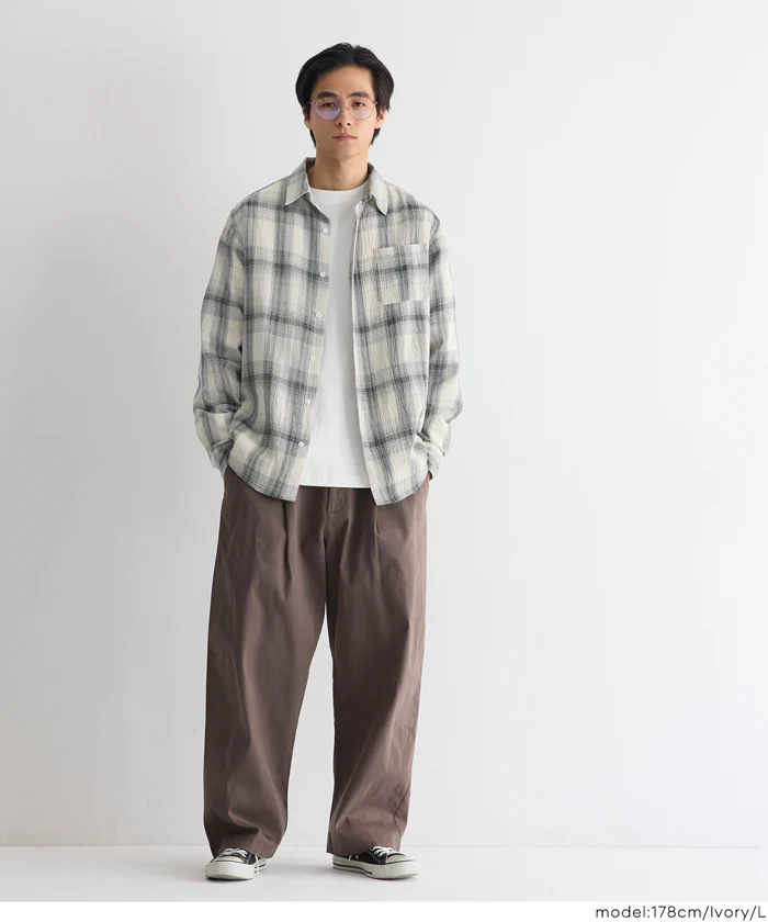オンブレチェック長袖シャツ メンズ メール便不可 - Image 2