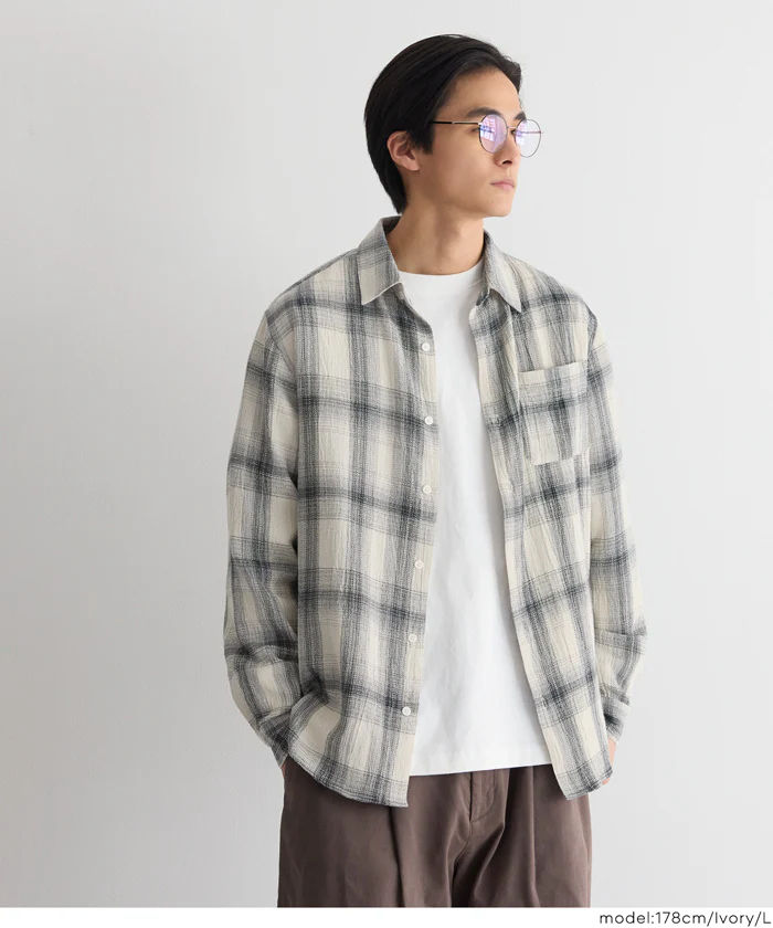 オンブレチェック長袖シャツ メンズ メール便不可 - Image 5