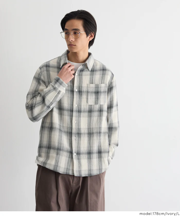 オンブレチェック長袖シャツ メンズ メール便不可 - Image 7