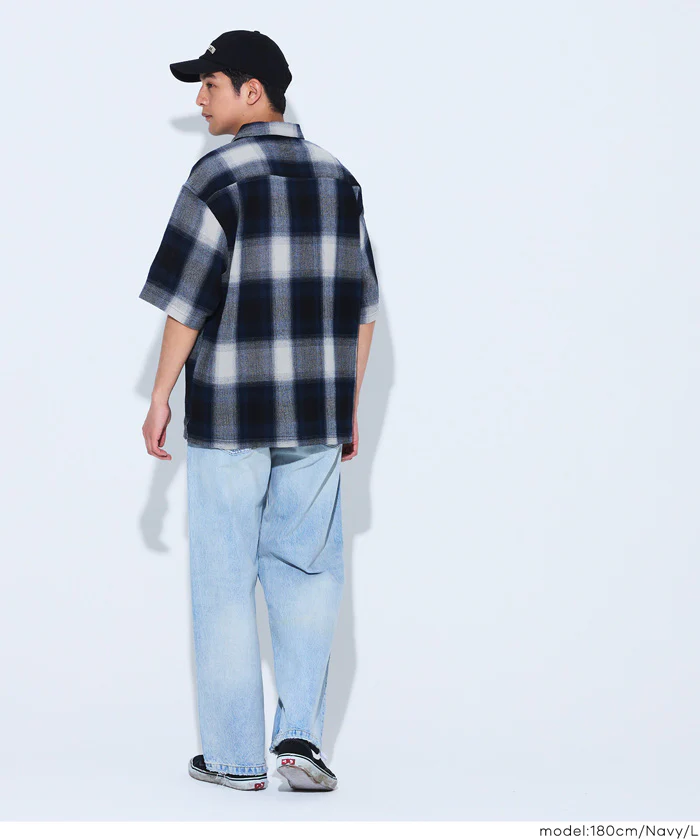 オンブレチェック半袖シャツ メンズ メール便不可 - Image 9