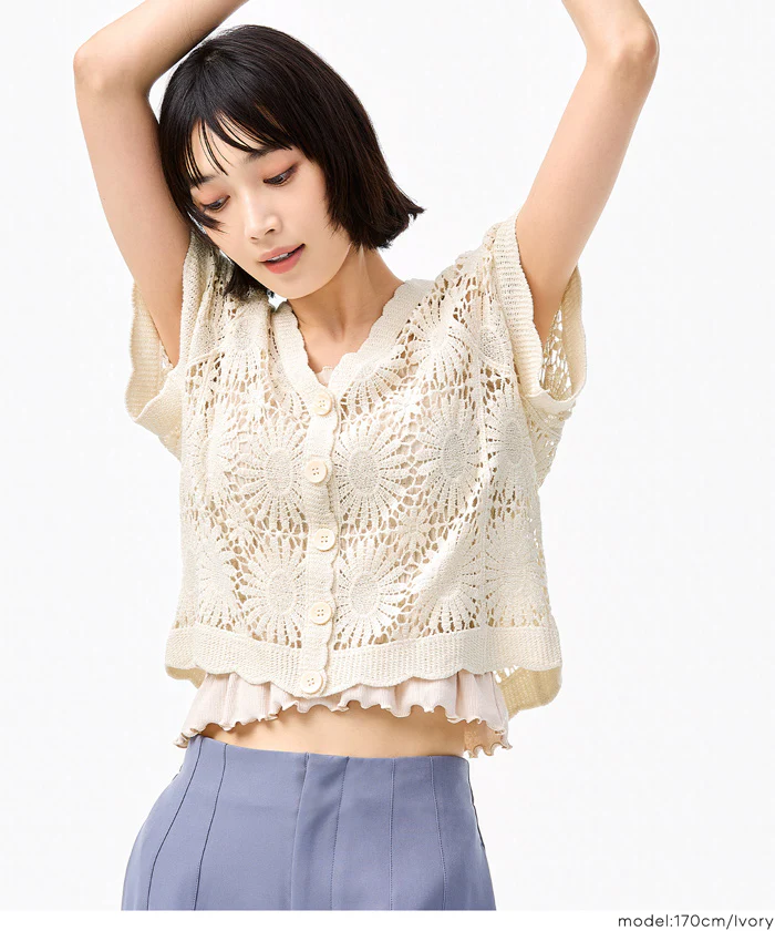 かぎ編みフラワーカーディガン レディース メール便不可 - Image 7