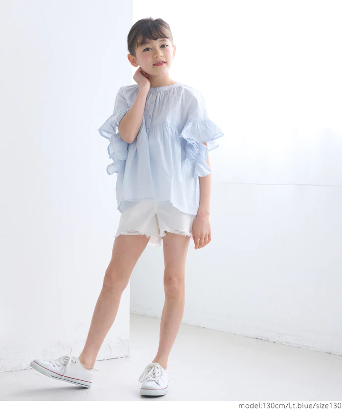 セール★1690円→1290円 親子お揃いガーゼ袖フリルブラウス キッズ メール便可 - Image 2