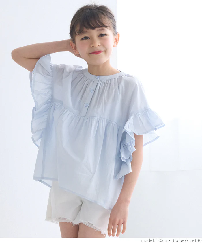 セール★1690円→1290円 親子お揃いガーゼ袖フリルブラウス キッズ メール便可 - Image 4
