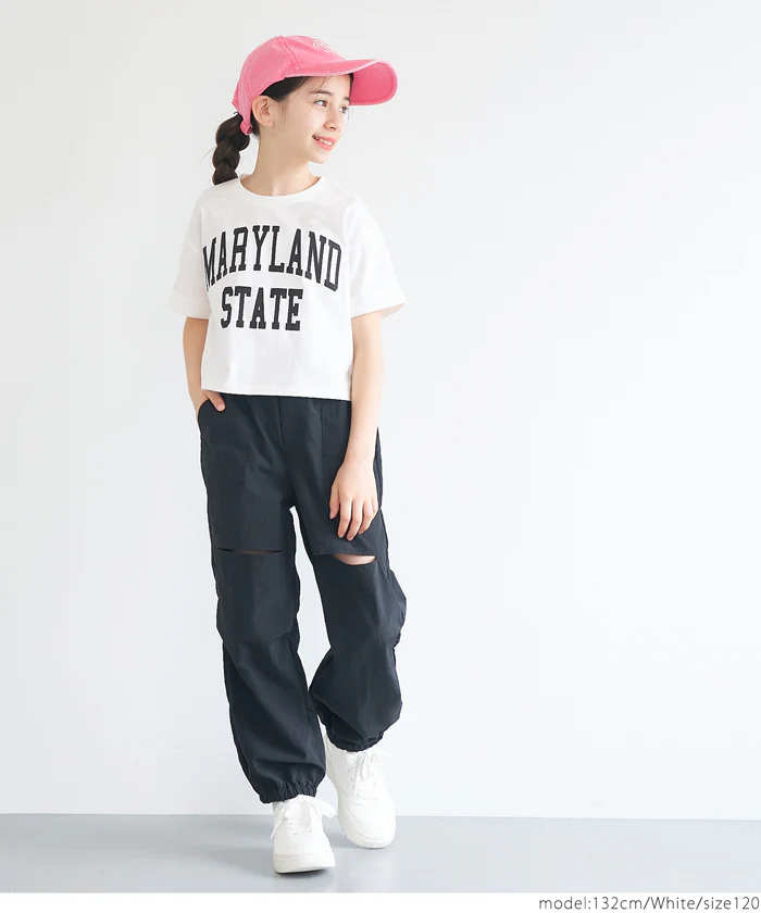 セール★790円→550円 親子お揃いクロップド丈ロールアッププリントTシャツ キッズ メール便可 - Image 2