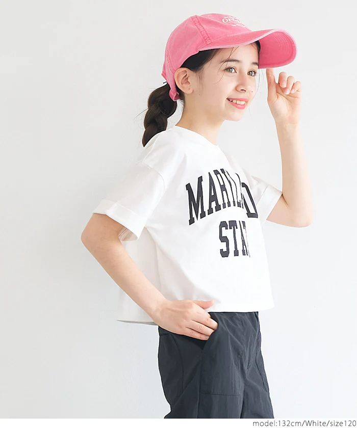 セール★790円→550円 親子お揃いクロップド丈ロールアッププリントTシャツ キッズ メール便可 - Image 3