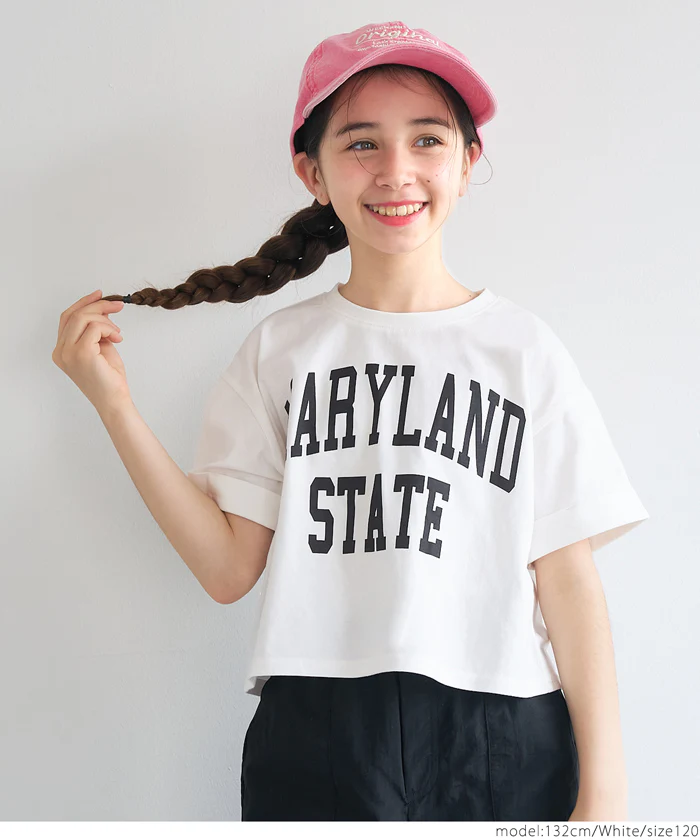 セール★790円→550円 親子お揃いクロップド丈ロールアッププリントTシャツ キッズ メール便可 - Image 5