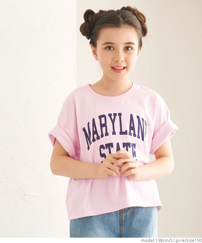 セール★790円→550円 親子お揃いクロップド丈ロールアッププリントTシャツ キッズ メール便可 - Image 7