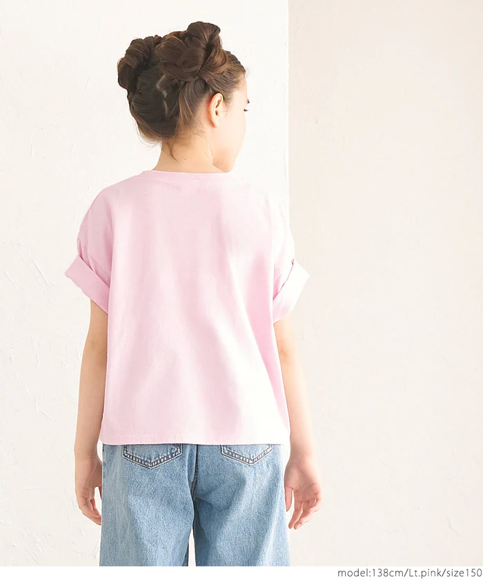 セール★790円→550円 親子お揃いクロップド丈ロールアッププリントTシャツ キッズ メール便可 - Image 8