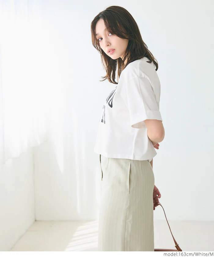 セール★990円→550円 クロップド丈ロールアッププリントTシャツ レディース メール便不可 - Image 4