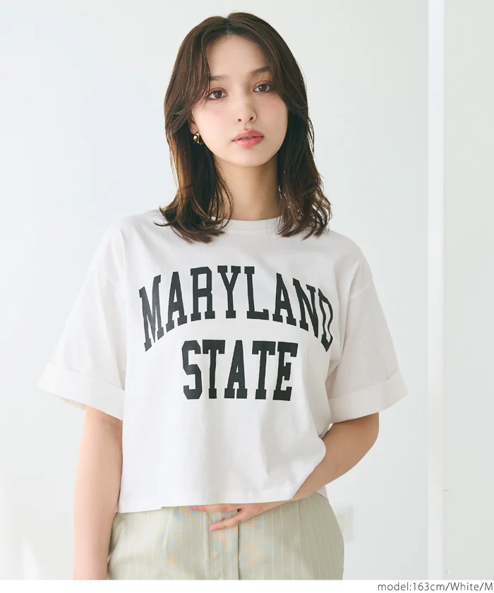 セール★990円→550円 クロップド丈ロールアッププリントTシャツ レディース メール便不可 - Image 5