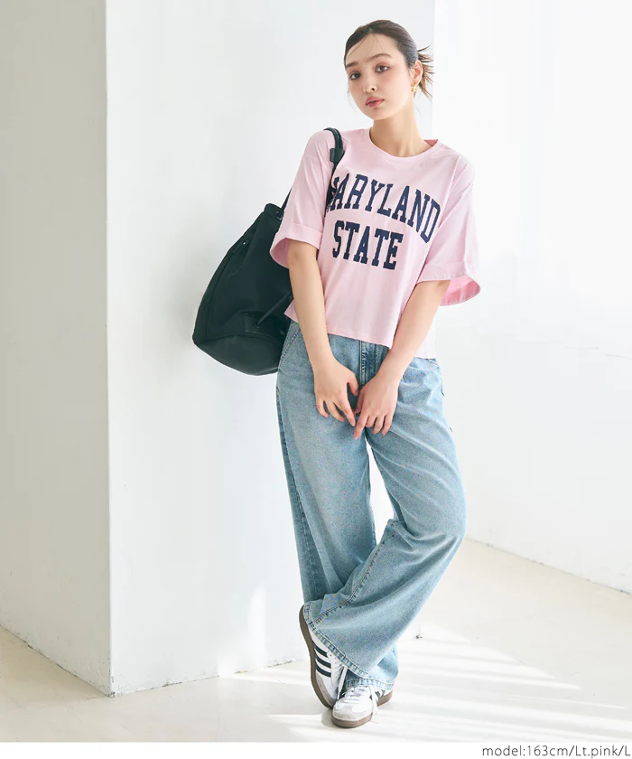 セール★990円→550円 クロップド丈ロールアッププリントTシャツ レディース メール便不可 - Image 6