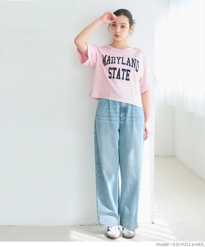 セール★990円→550円 クロップド丈ロールアッププリントTシャツ レディース メール便不可 - Image 8