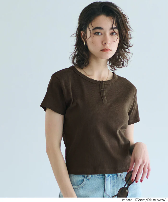 リブヘンリーネックTシャツ レディース メール便不可 - Image 10