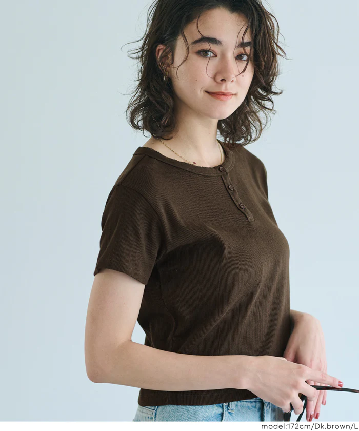 リブヘンリーネックTシャツ レディース メール便不可 - Image 12