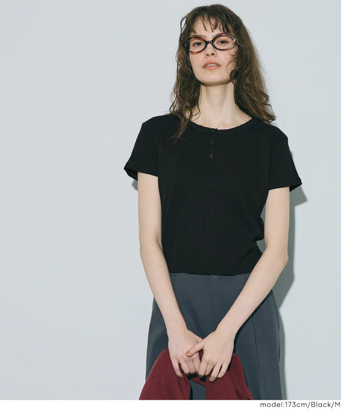 リブヘンリーネックTシャツ レディース メール便不可 - Image 14