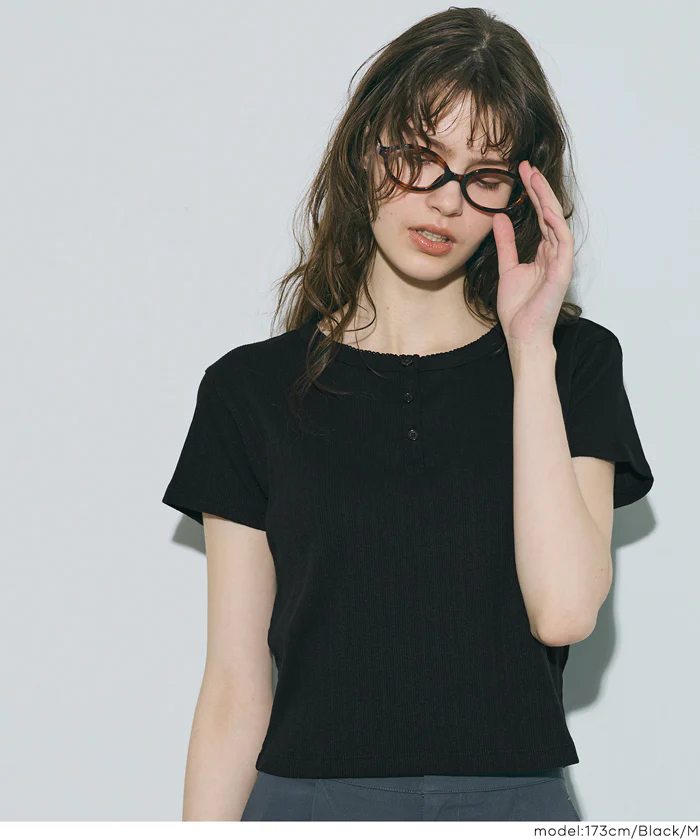 リブヘンリーネックTシャツ レディース メール便不可 - Image 16