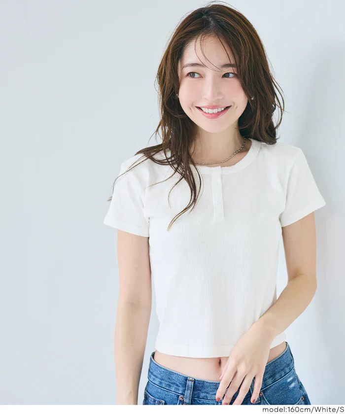 リブヘンリーネックTシャツ レディース メール便不可 - Image 2