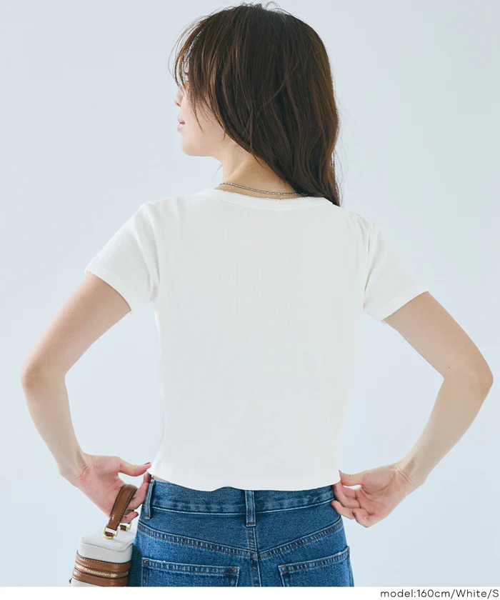リブヘンリーネックTシャツ レディース メール便不可 - Image 3
