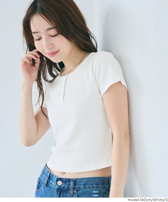 リブヘンリーネックTシャツ レディース メール便不可 - Image 4