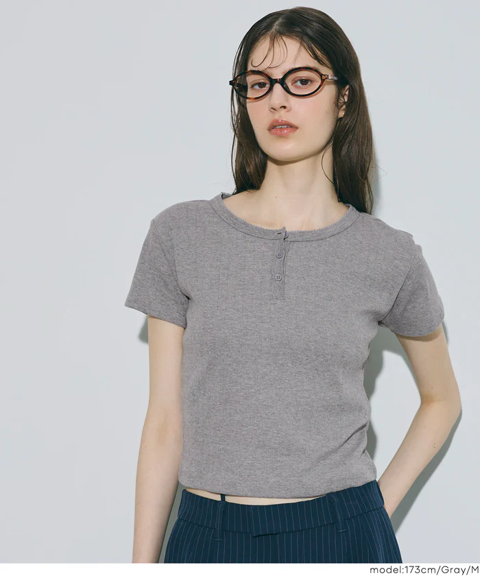 リブヘンリーネックTシャツ レディース メール便不可 - Image 6