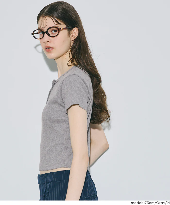 リブヘンリーネックTシャツ レディース メール便不可 - Image 7