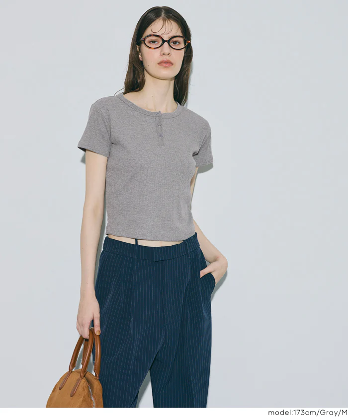 リブヘンリーネックTシャツ レディース メール便不可 - Image 9
