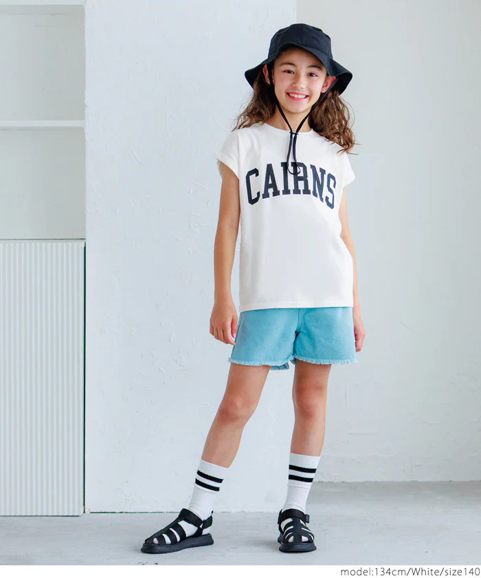 セール★790円→390円 親子お揃いフレンチスリーブロゴプリントTシャツ キッズ メール便不可 - Image 2