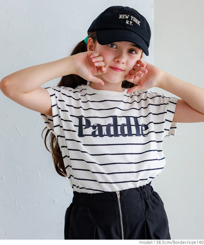 セール★790円→390円 親子お揃いフレンチスリーブロゴプリントTシャツ キッズ メール便不可 - Image 7