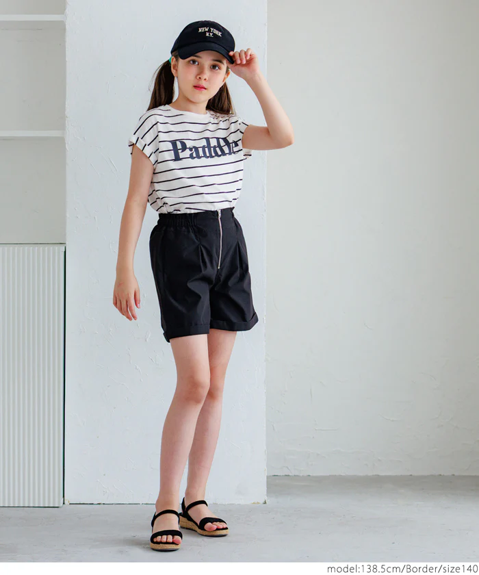 セール★790円→390円 親子お揃いフレンチスリーブロゴプリントTシャツ キッズ メール便不可 - Image 8