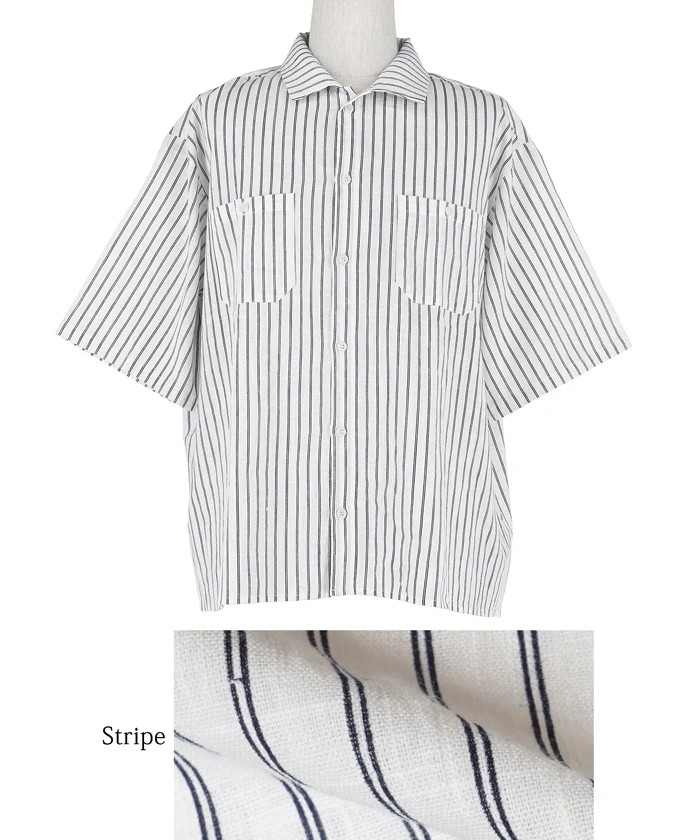 セール★2690円→990円 シャツ メンズ ストライプ コットン生地 フロントボタン レギュラーカラー 胸ポケット 開襟 ミディアム丈 薄手 半袖 メール便可 24ss - Image 10