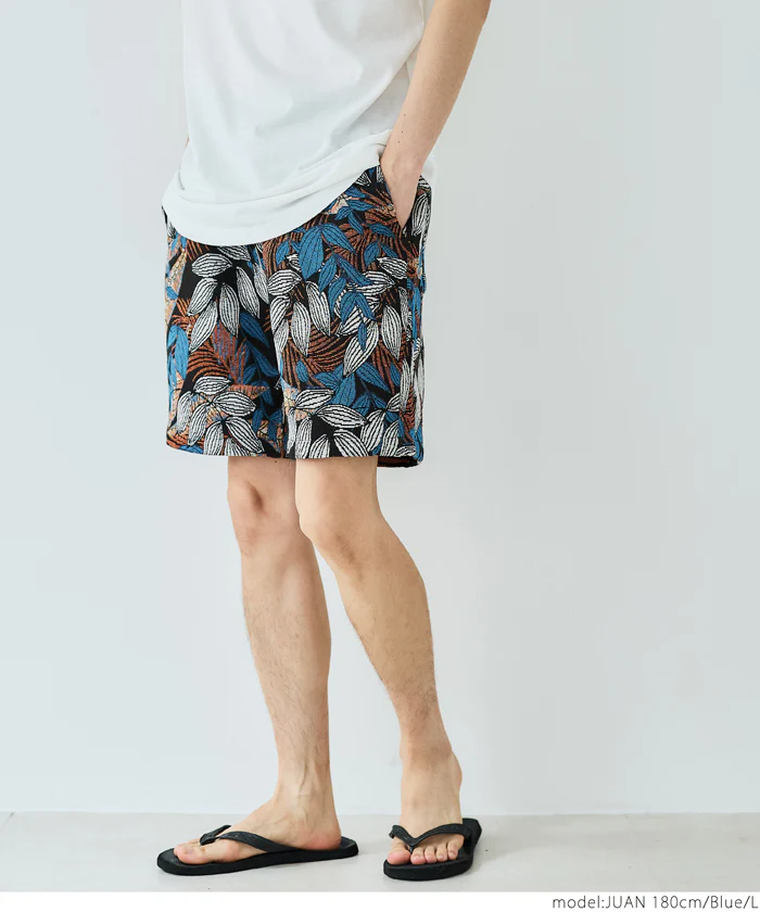 セール★2690円→1990円 ハーフパンツ メンズ ショートパンツ ショーツ リーフ柄 ゴブラン織 ポケット ウエストゴム ウエスト紐 ショート丈 メール便不可 24ss coca コカ - Image 10