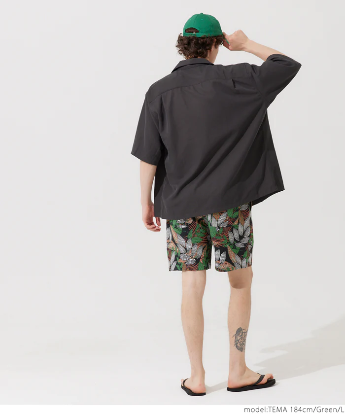 セール★2690円→1990円 ハーフパンツ メンズ ショートパンツ ショーツ リーフ柄 ゴブラン織 ポケット ウエストゴム ウエスト紐 ショート丈 メール便不可 24ss coca コカ - Image 4