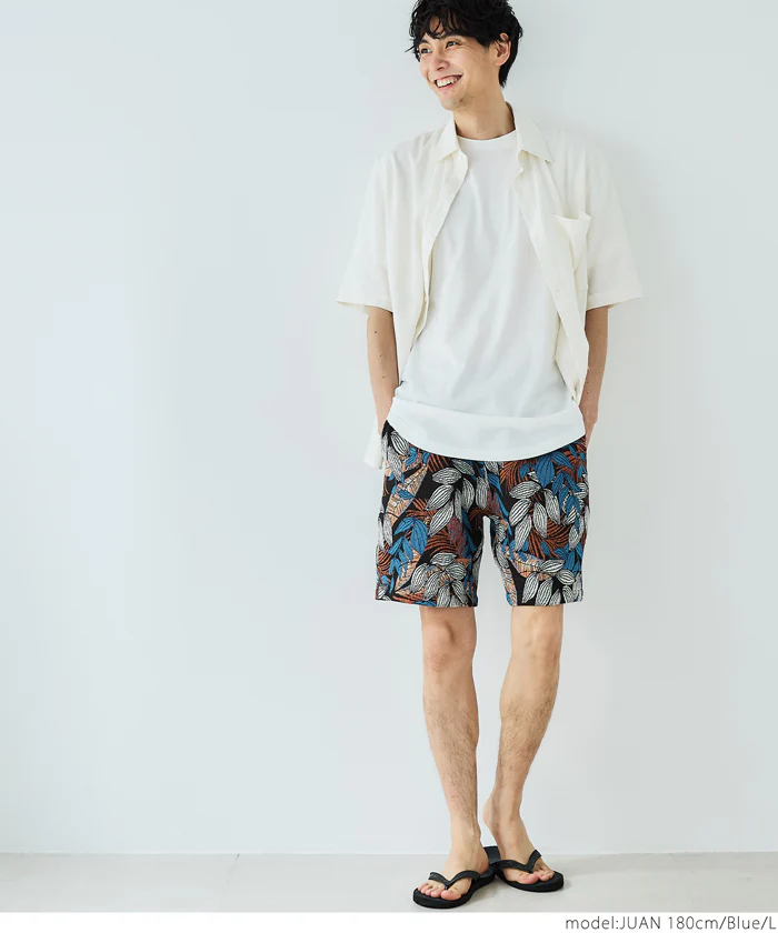 セール★2690円→1990円 ハーフパンツ メンズ ショートパンツ ショーツ リーフ柄 ゴブラン織 ポケット ウエストゴム ウエスト紐 ショート丈 メール便不可 24ss coca コカ - Image 7