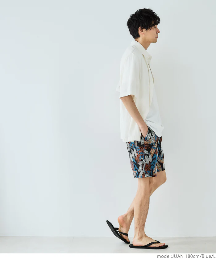 セール★2690円→1990円 ハーフパンツ メンズ ショートパンツ ショーツ リーフ柄 ゴブラン織 ポケット ウエストゴム ウエスト紐 ショート丈 メール便不可 24ss coca コカ - Image 9