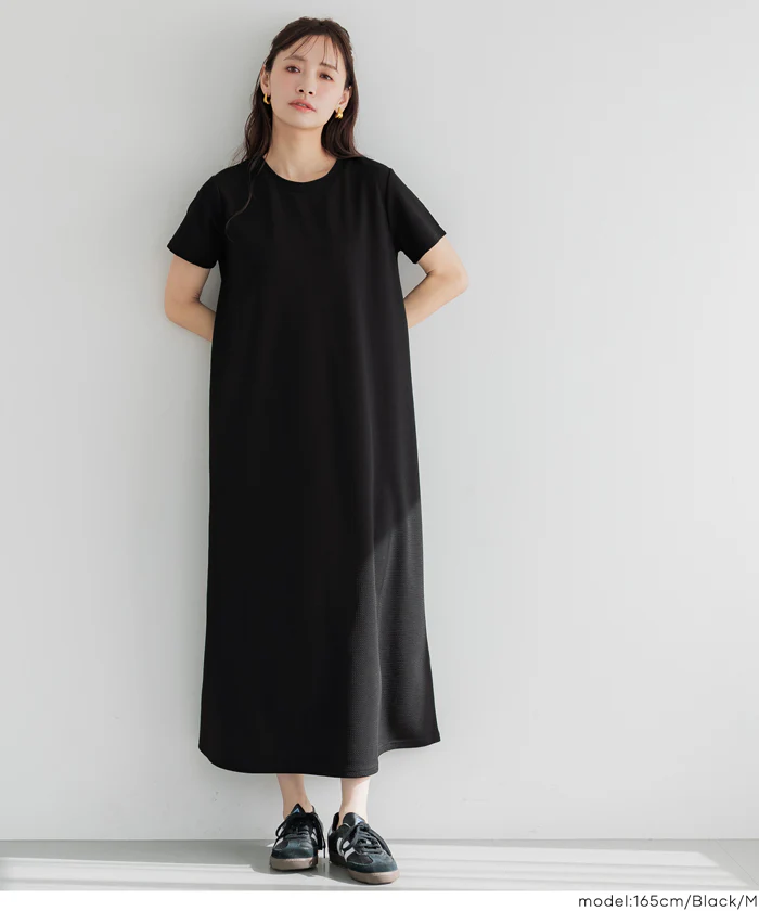 【一部予約5/9頃発送】エンボス半袖マキシワンピース レディース メール便不可 - Image 4