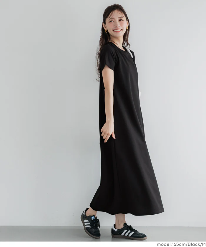 【一部予約5/9頃発送】エンボス半袖マキシワンピース レディース メール便不可 - Image 5