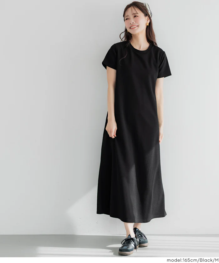 【一部予約5/9頃発送】エンボス半袖マキシワンピース レディース メール便不可 - Image 7