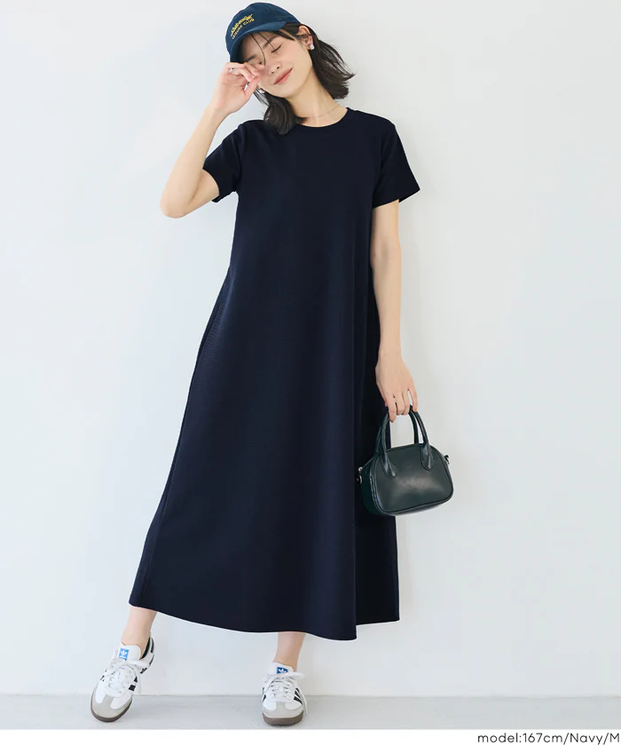 【一部予約5/9頃発送】エンボス半袖マキシワンピース レディース メール便不可 - Image 8