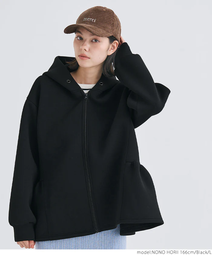 セール★3990円→1690円 ハリ感ソフトスウェットニットサイドフレアフードパーカー レディース メール便不可 - Image 13