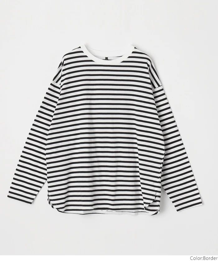 セール★1490円→550円 Tシャツ メンズ サイドスリット ロングTシャツ 無地 長袖 クルーネック リブ レイヤード カットソー ボーダー メール便不可 24ss coca コカ - Image 15