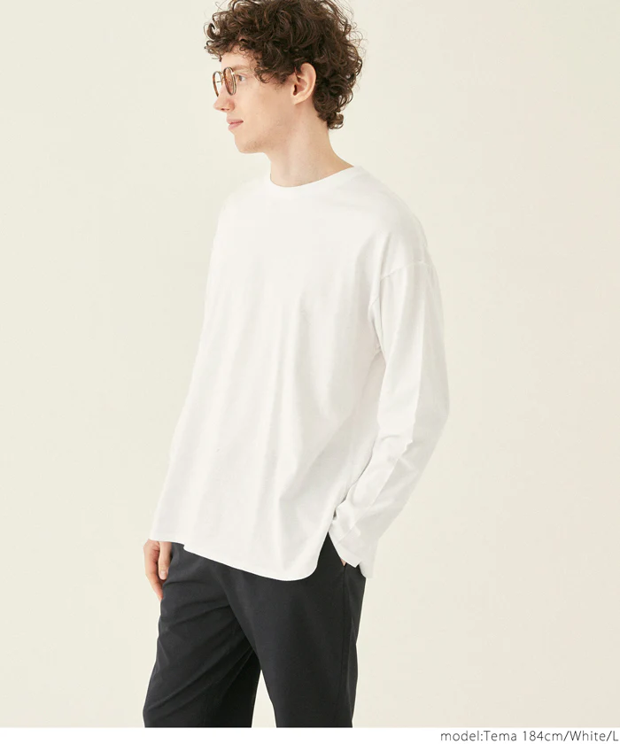 セール★1490円→550円 Tシャツ メンズ サイドスリット ロングTシャツ 無地 長袖 クルーネック リブ レイヤード カットソー ボーダー メール便不可 24ss coca コカ - Image 5