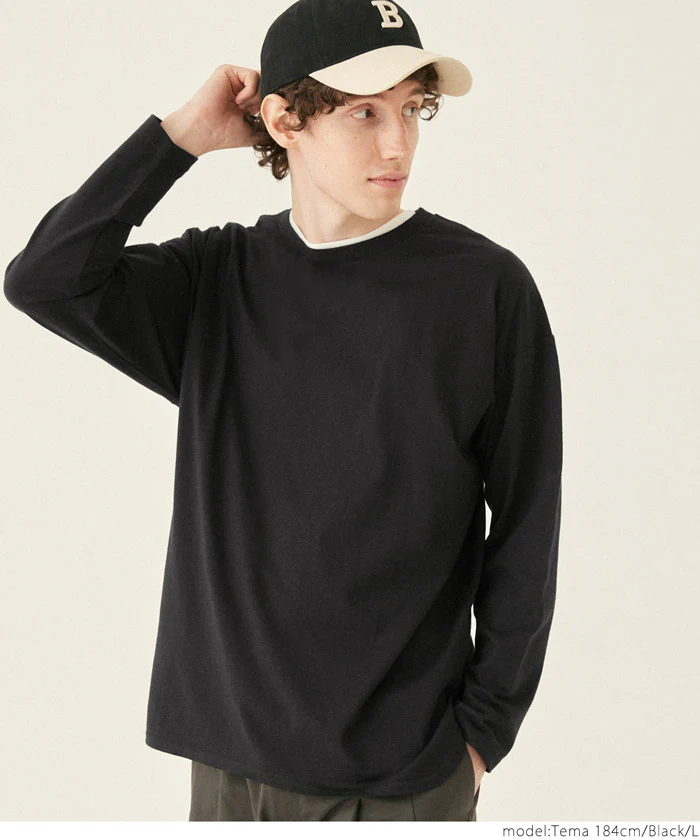 セール★1490円→550円 Tシャツ メンズ サイドスリット ロングTシャツ 無地 長袖 クルーネック リブ レイヤード カットソー ボーダー メール便不可 24ss coca コカ - Image 7