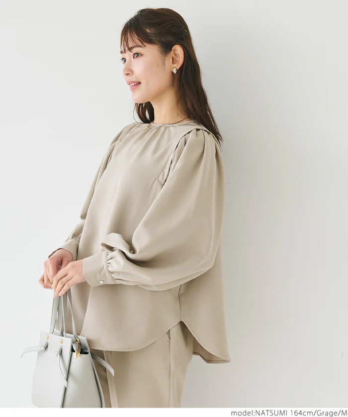 セール★2690円→990円 ブラウス レディース セットアップ可能 スーツ ショルダータック ボリュームスリーブ ラウンドネック メール便不可 - Image 3