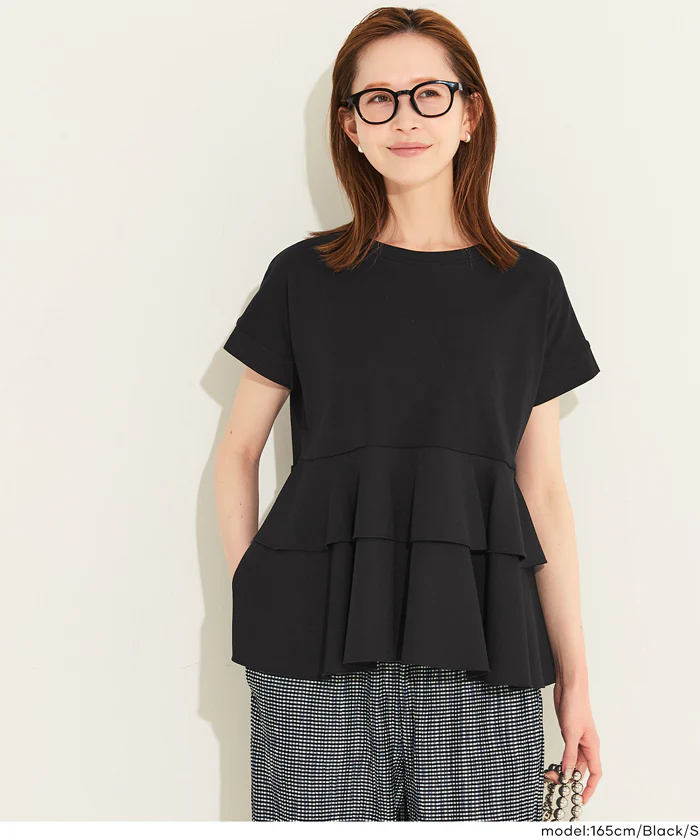 GW限定セール★ 異素材切り替え2段フリルTシャツ レディース メール便不可 - Image 11