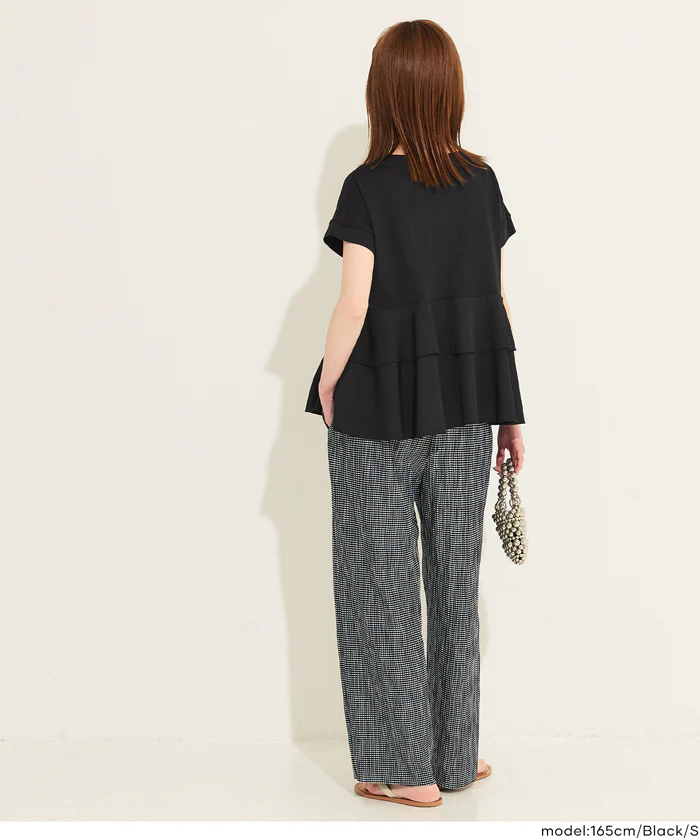 GW限定セール★ 異素材切り替え2段フリルTシャツ レディース メール便不可 - Image 13