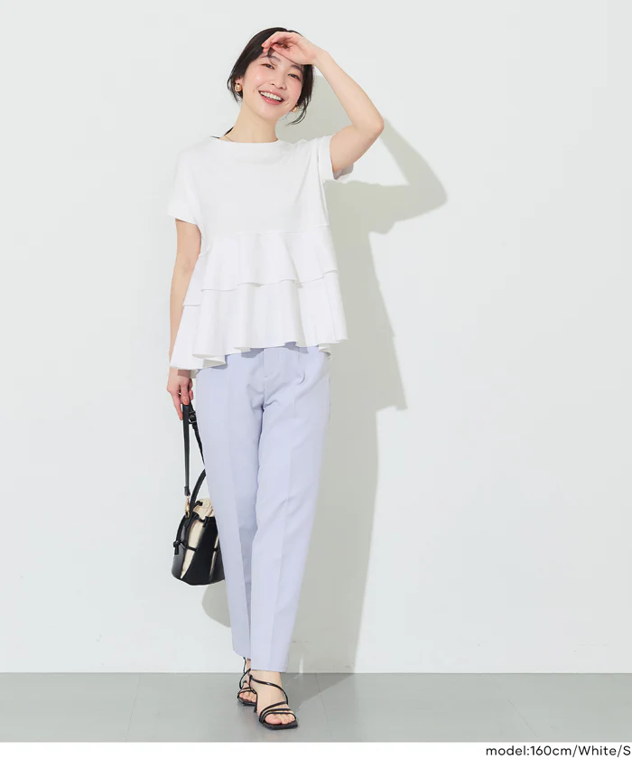 GW限定セール★ 異素材切り替え2段フリルTシャツ レディース メール便不可 - Image 14