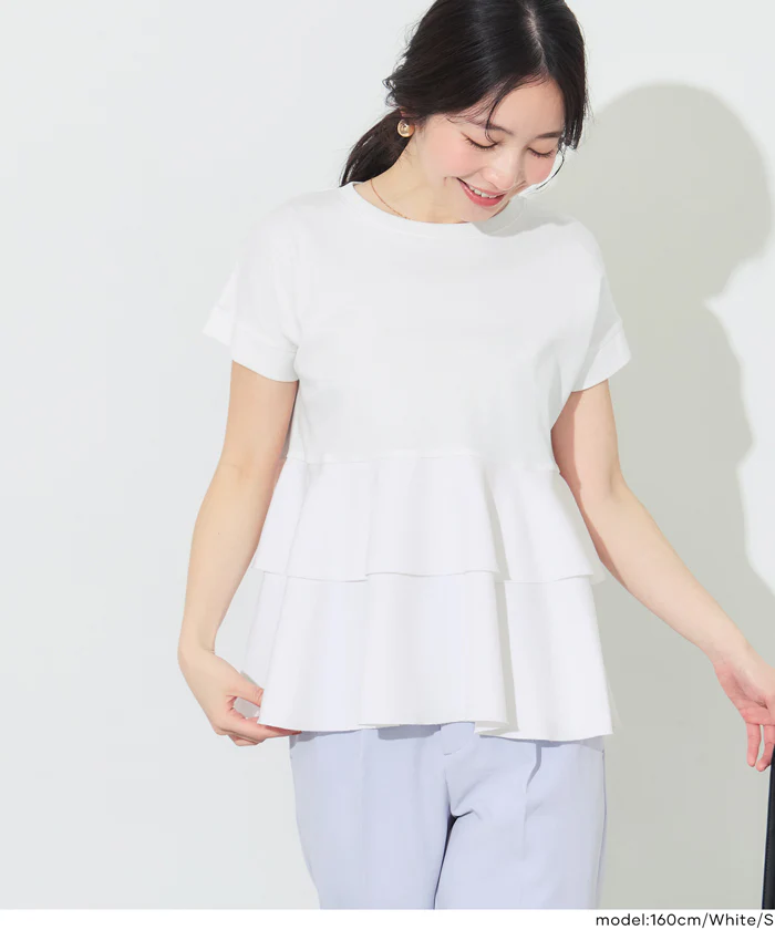 GW限定セール★ 異素材切り替え2段フリルTシャツ レディース メール便不可 - Image 15