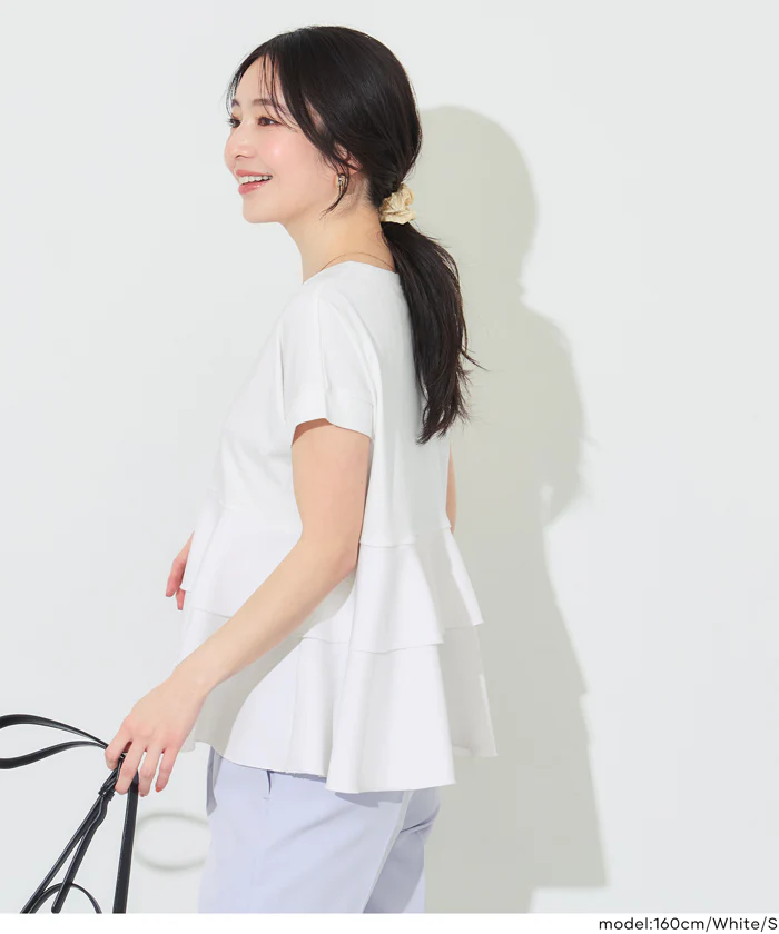 GW限定セール★ 異素材切り替え2段フリルTシャツ レディース メール便不可 - Image 16