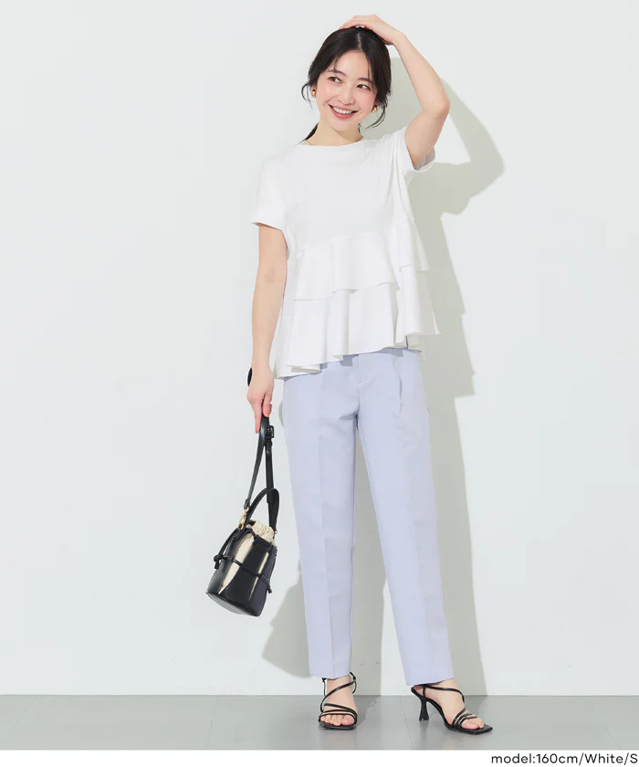 GW限定セール★ 異素材切り替え2段フリルTシャツ レディース メール便不可 - Image 17